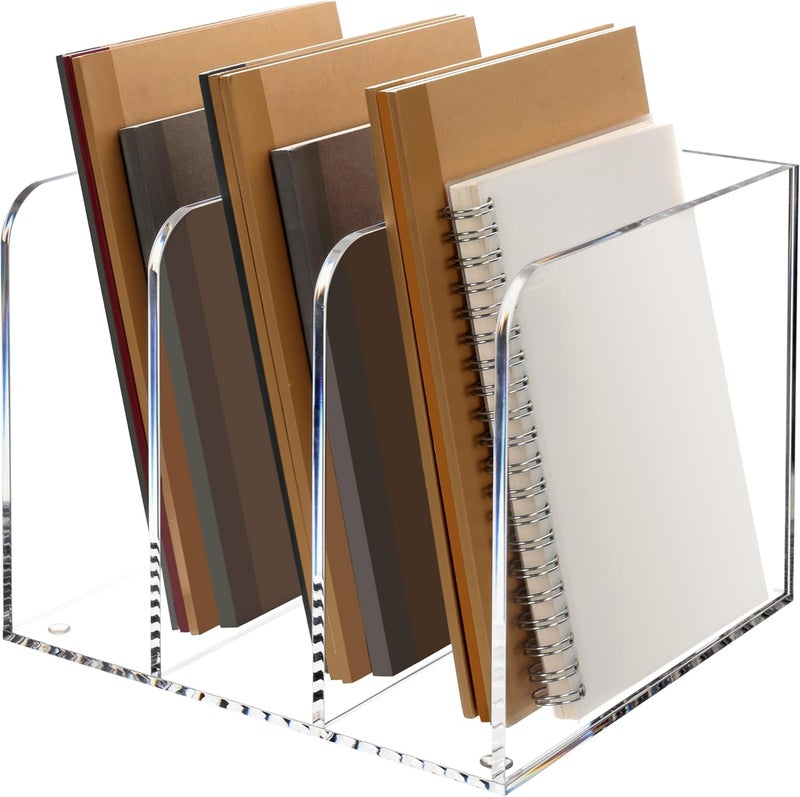 HeZone Magazine Holder, Clear Acrylic Magazine Rack, File Organizer for Office Desk, Book Organizer,-One-Piece-3 Vertical spaces,1 pack (B5)…… - Image 1